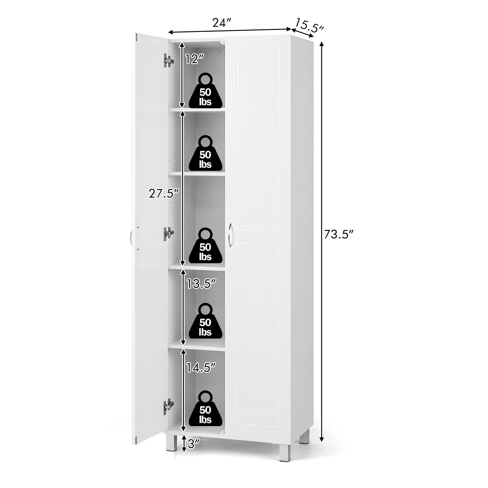 Giantex Kitchen Pantry Cabinet, 2 Door Cupboard with 5 Shelves, Storage Organizer for Kitchenware