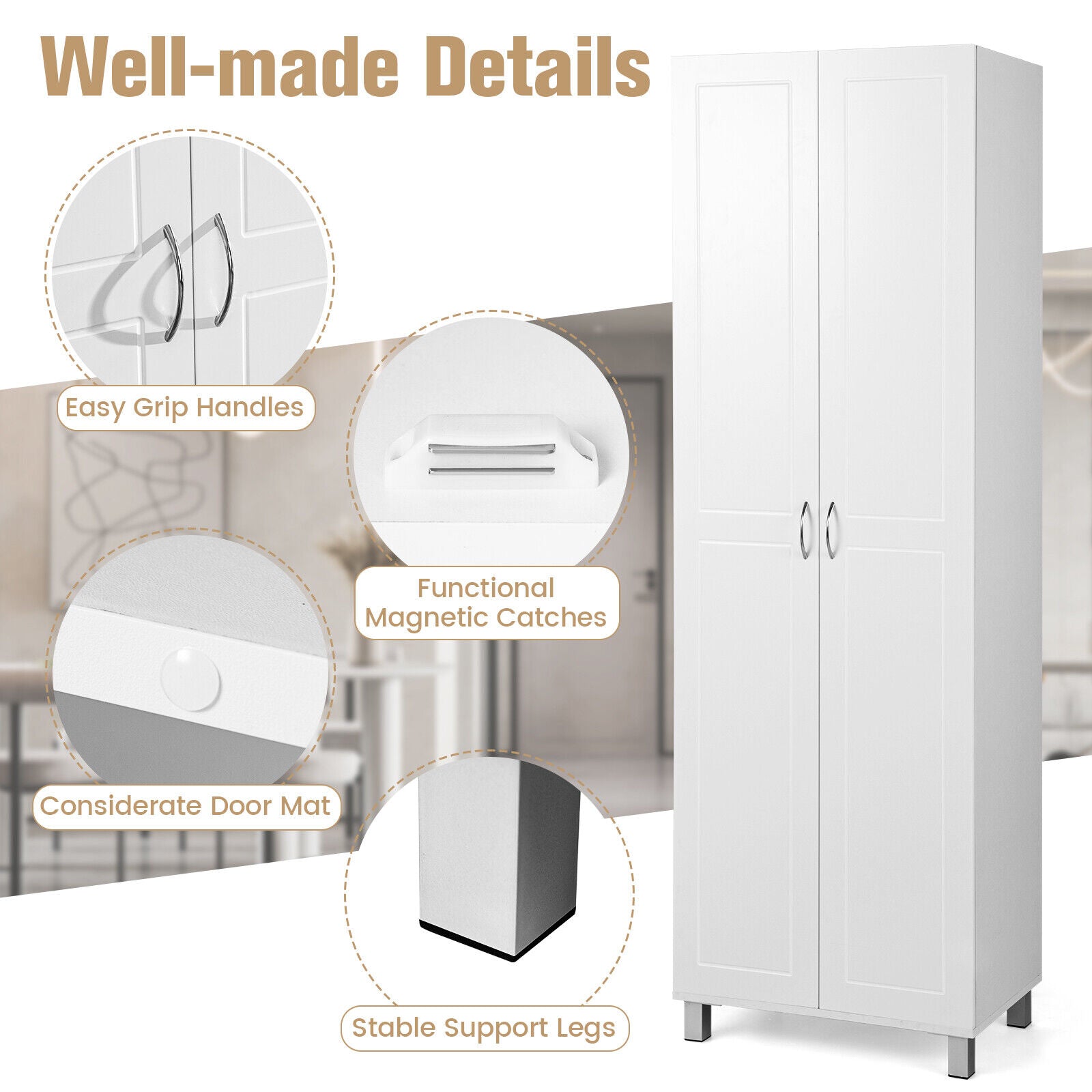 Giantex Kitchen Pantry Cabinet, 2 Door Cupboard with 5 Shelves, Storage Organizer for Kitchenware