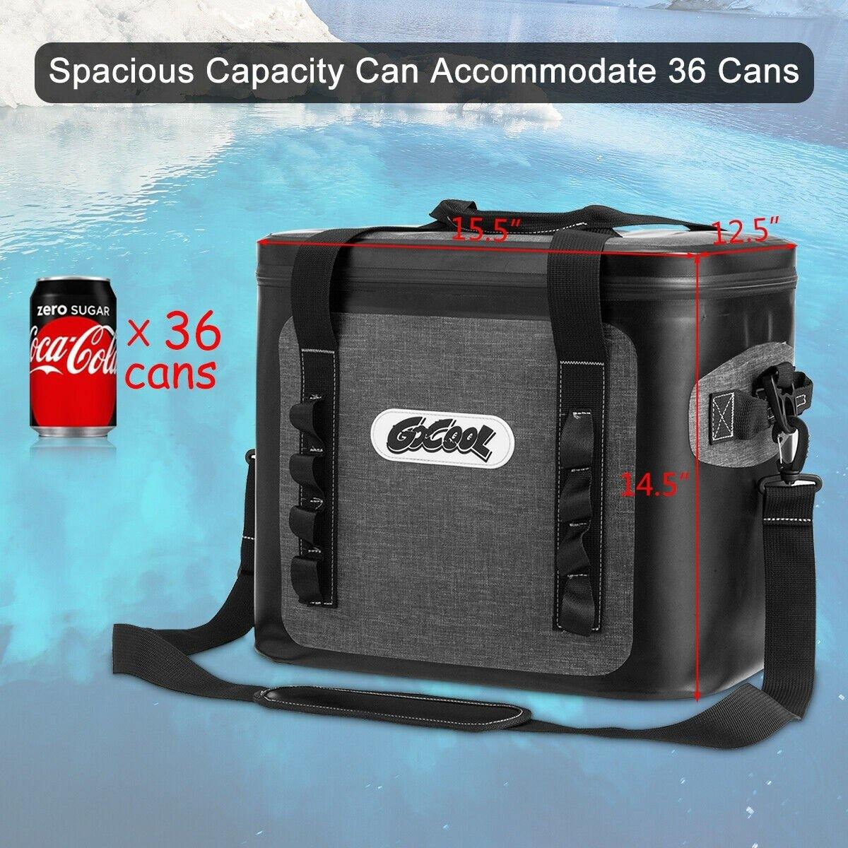 36 Can Soft Pack Cooler Insulated Soft Sided Cooler Bag Leak-Proof w/Easy-Pull Zippers (36 Cans) - Giantexus