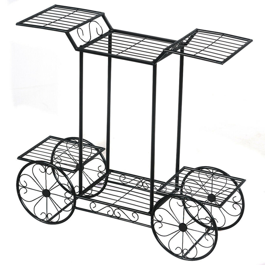 Giantex Garden Cart Metal Plant Stand with 4 Decorative Wheels
