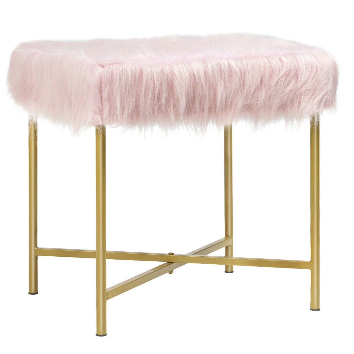 Ottoman Footrest W/ Padded,Luxurious Faux Fur Covered Seat