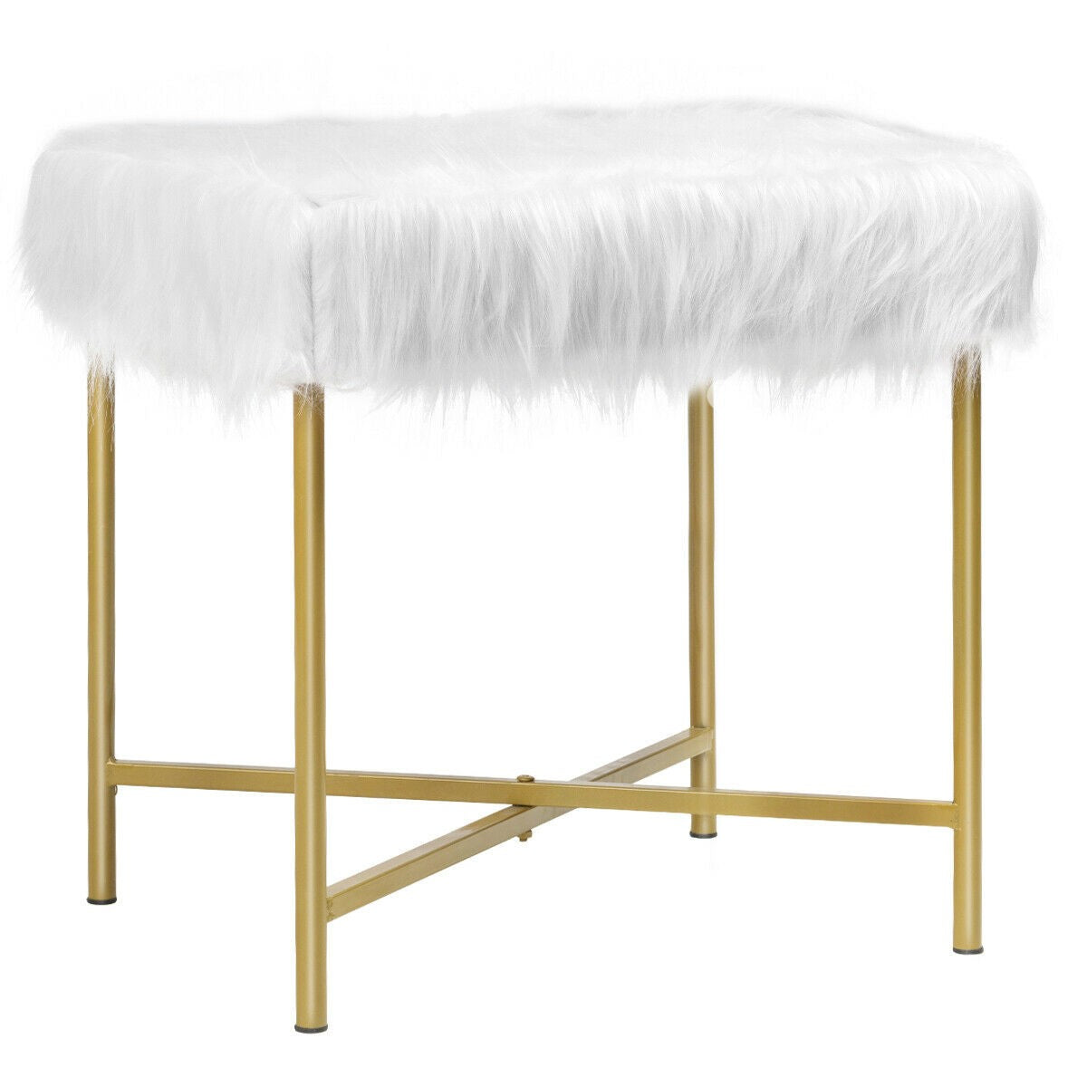 Ottoman Footrest W/ Padded,Luxurious Faux Fur Covered Seat