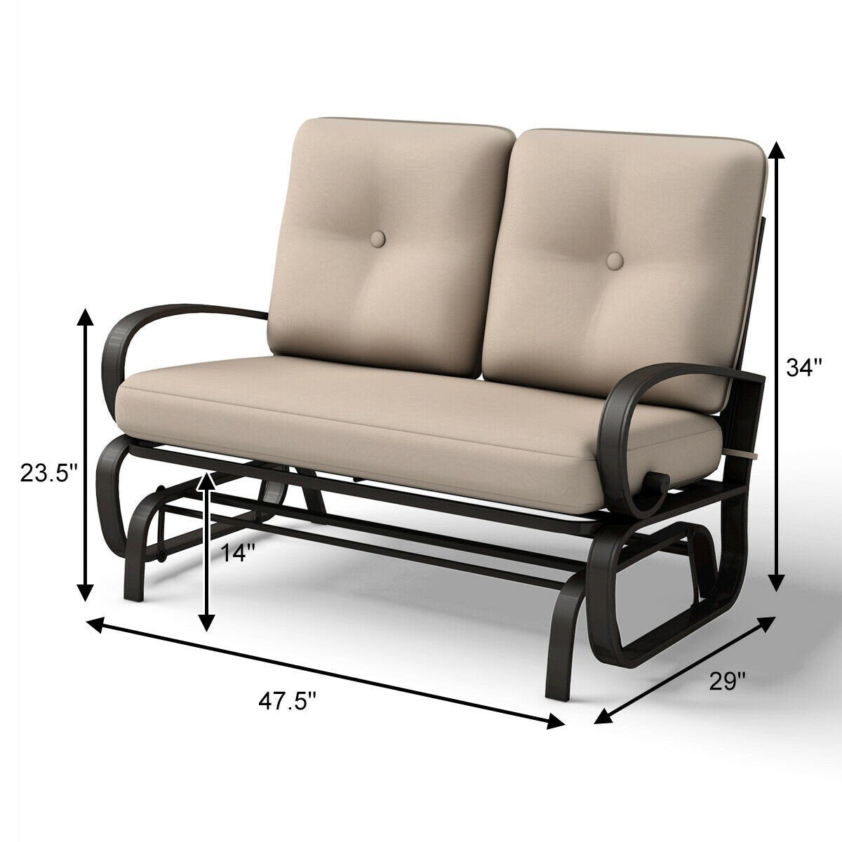 Giantex Loveseat Outdoor Patio Rocking Glider Cushioned 2 Seats
