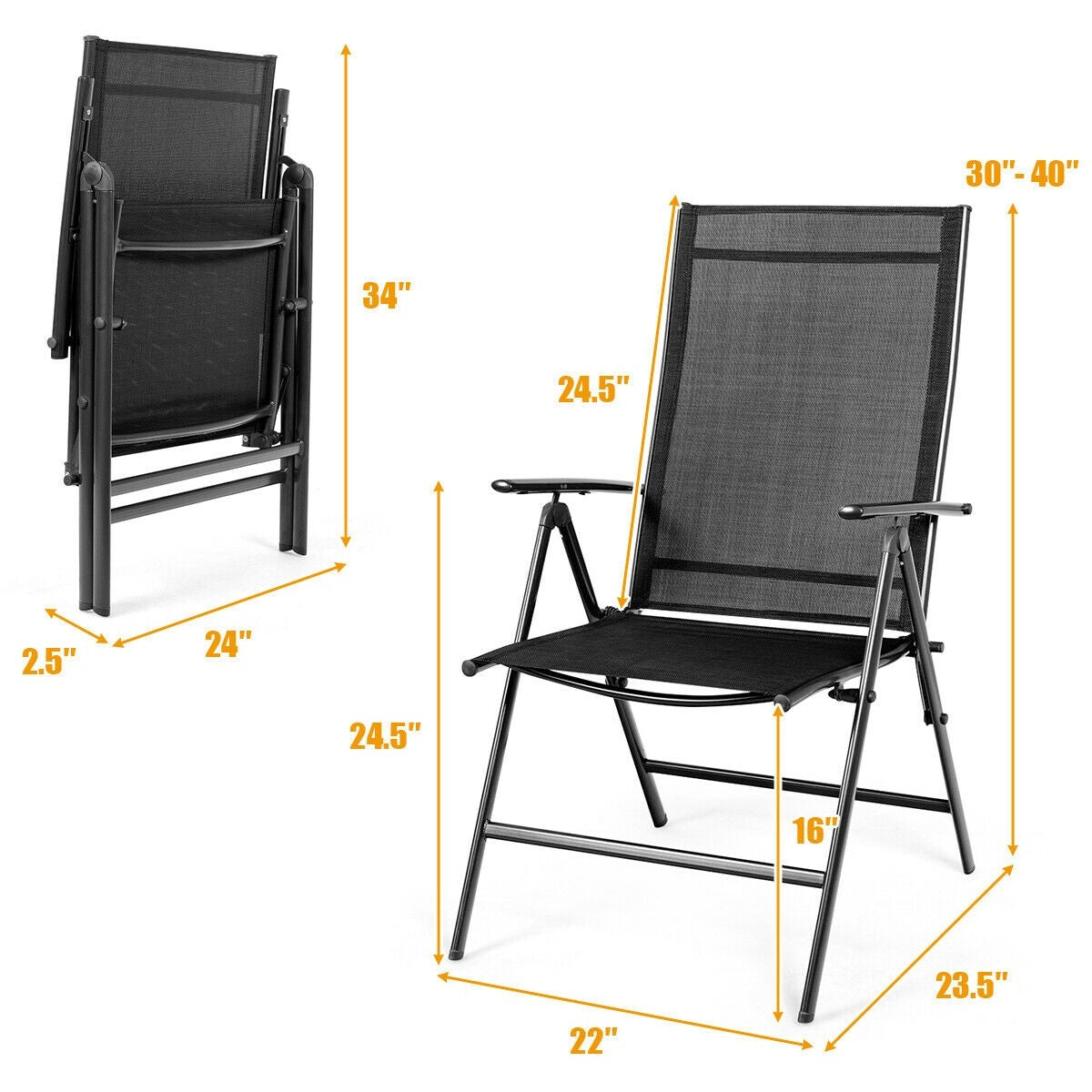 Giantex Set of 2 Patio Dining Chairs, Folding Outdoor Chairs (Black)