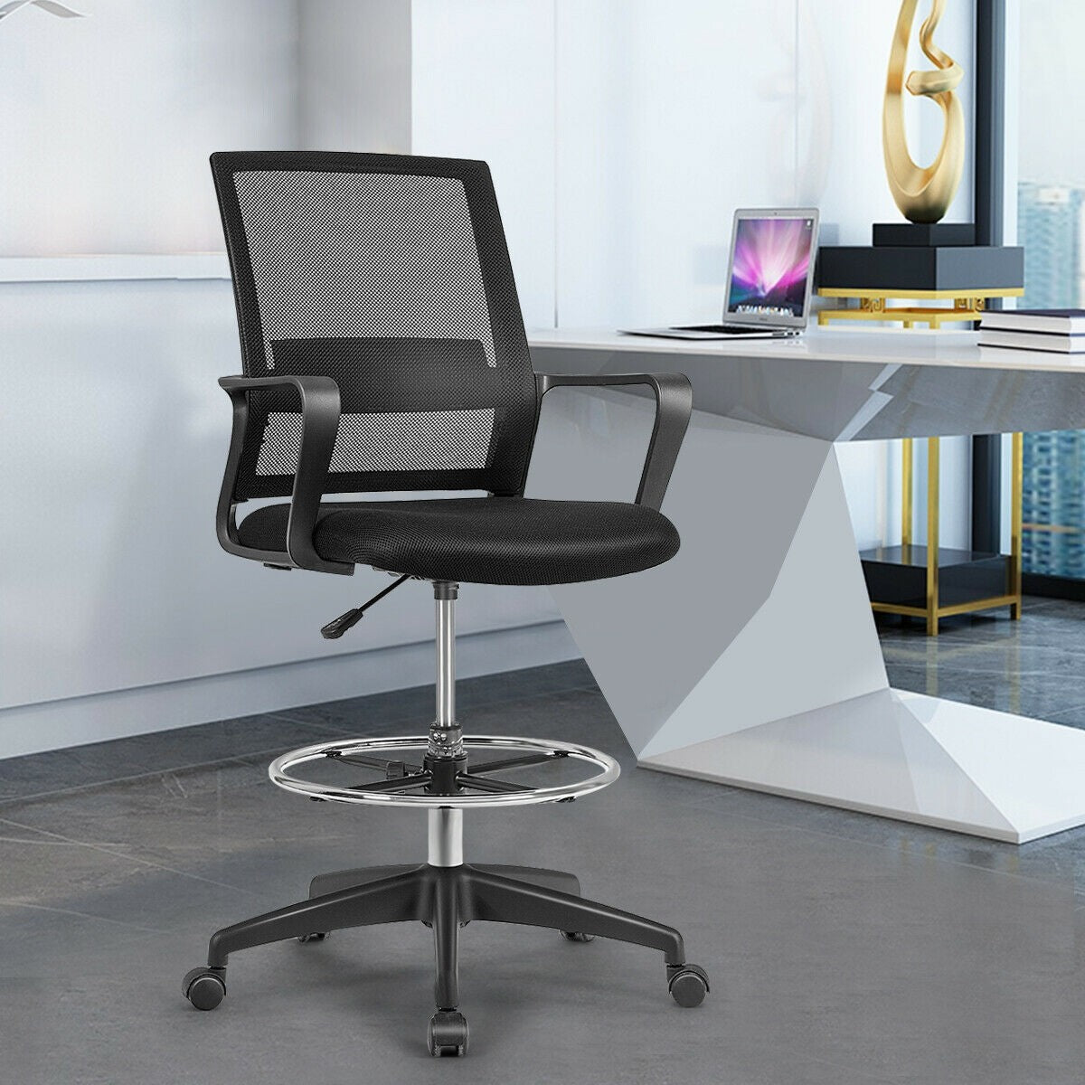Mesh Drafting Chair, Tall Office Chair with Adjustable Foot Ring for Standing Desk