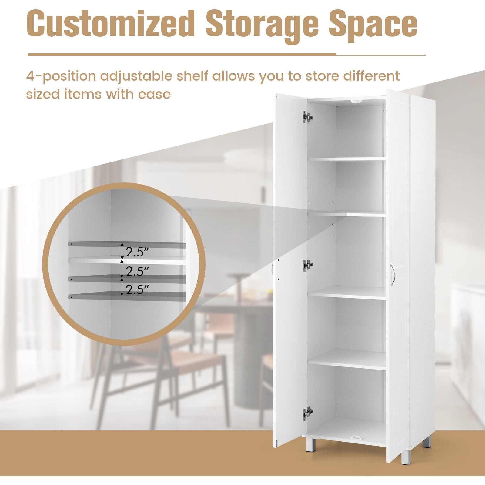 Giantex Kitchen Pantry Cabinet, 2 Door Cupboard with 5 Shelves, Storage Organizer for Kitchenware