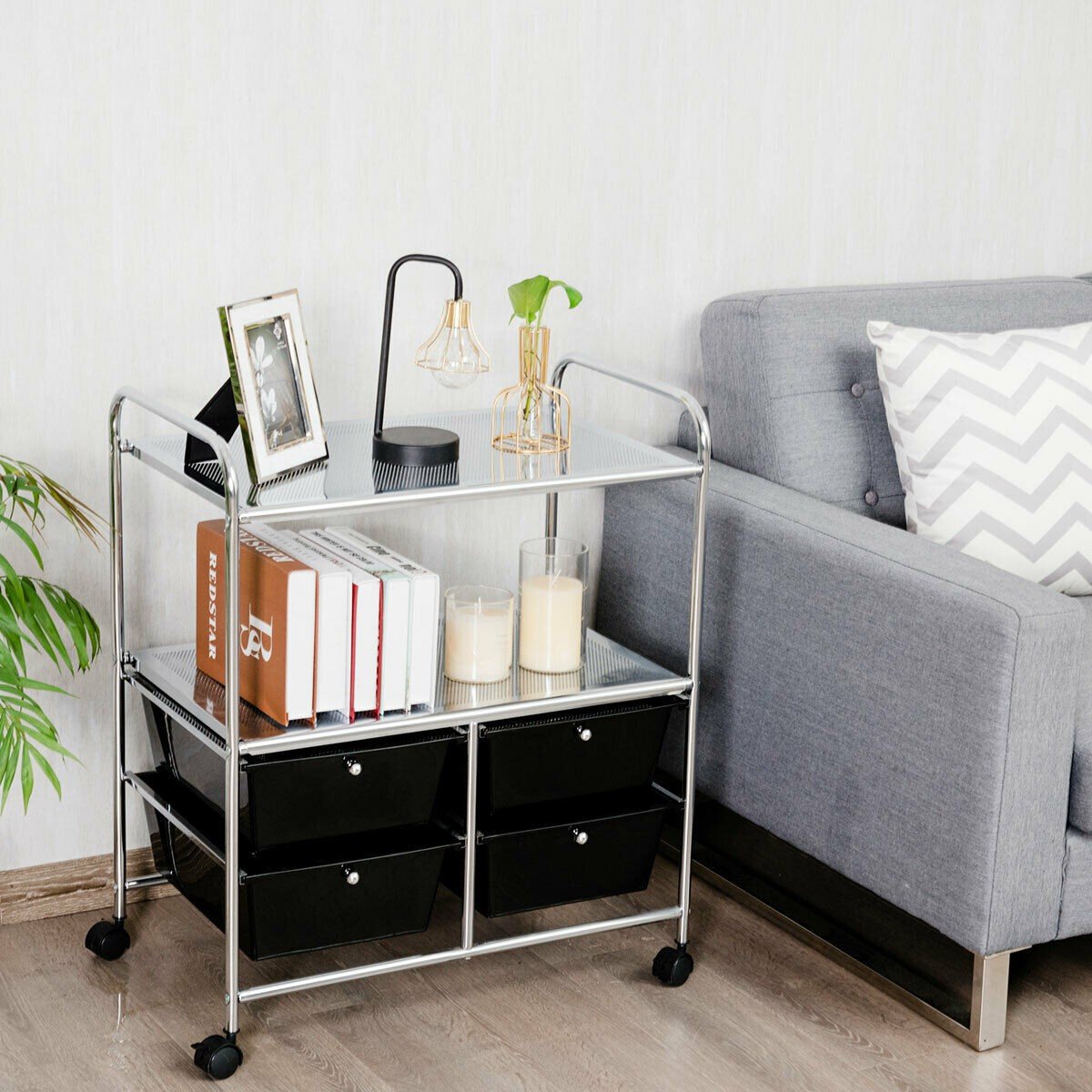 Rolling Storage Cart w/ 4 Drawers 2 Shelves Metal Rack Shelf