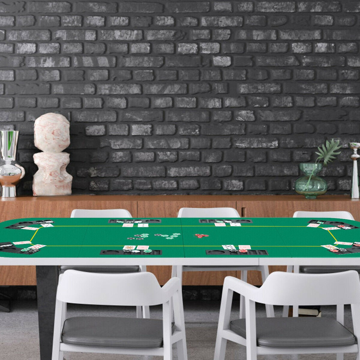 8 Player Poker Table Top, 80"x36" Folding Poker Table Top w/ Storage Bag (Green) - Giantexus