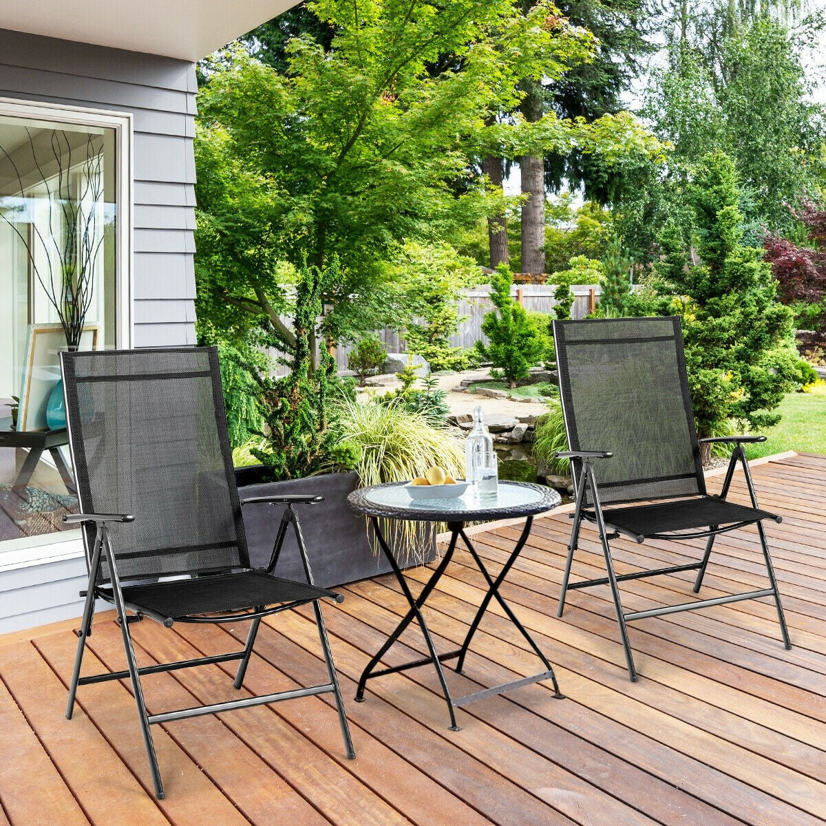 Giantex Set of 2 Patio Dining Chairs, Folding Outdoor Chairs (Black)