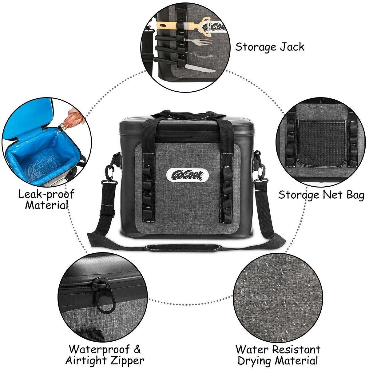 36 Can Soft Pack Cooler Insulated Soft Sided Cooler Bag Leak-Proof w/Easy-Pull Zippers (36 Cans) - Giantexus