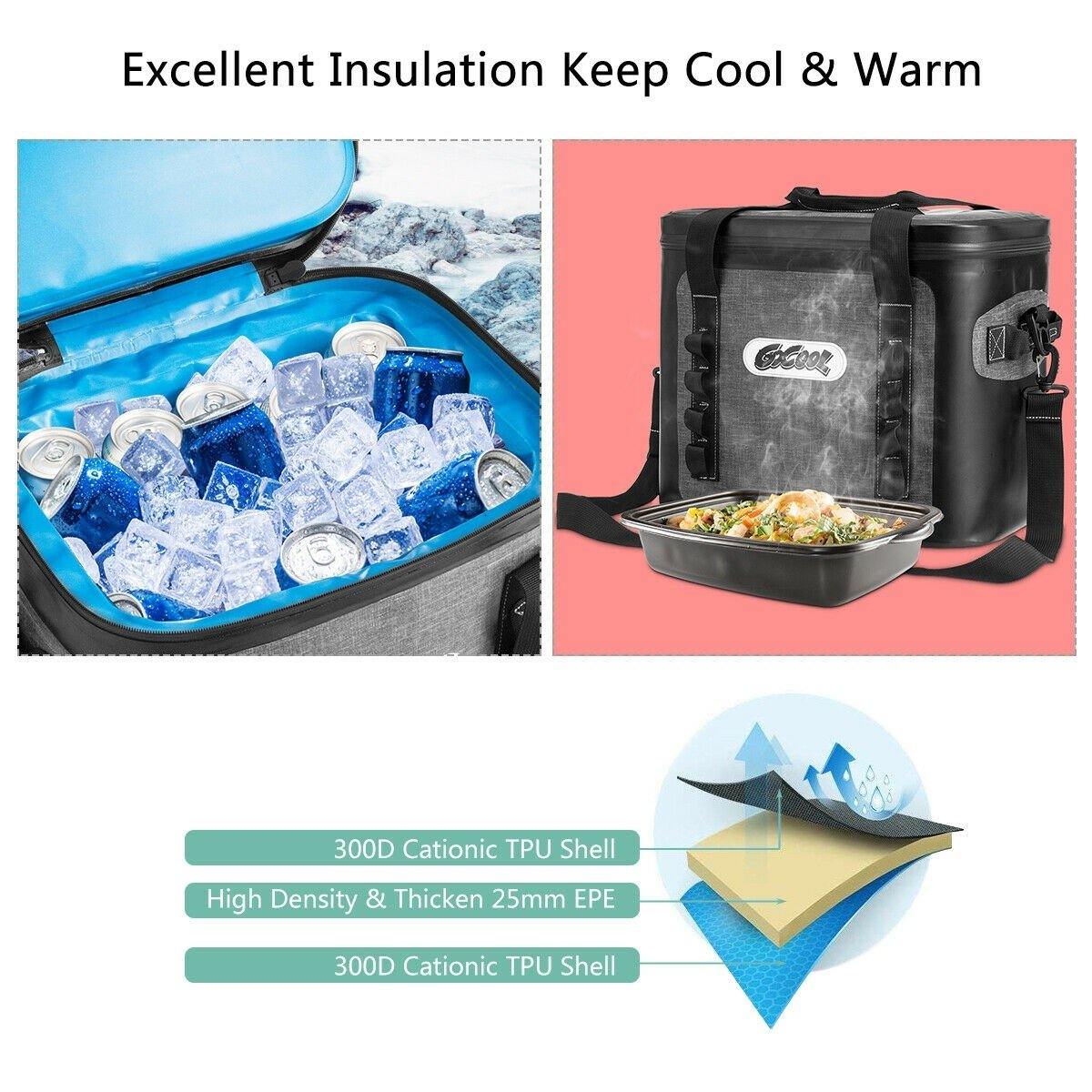 36 Can Soft Pack Cooler Insulated Soft Sided Cooler Bag Leak-Proof w/Easy-Pull Zippers (36 Cans) - Giantexus