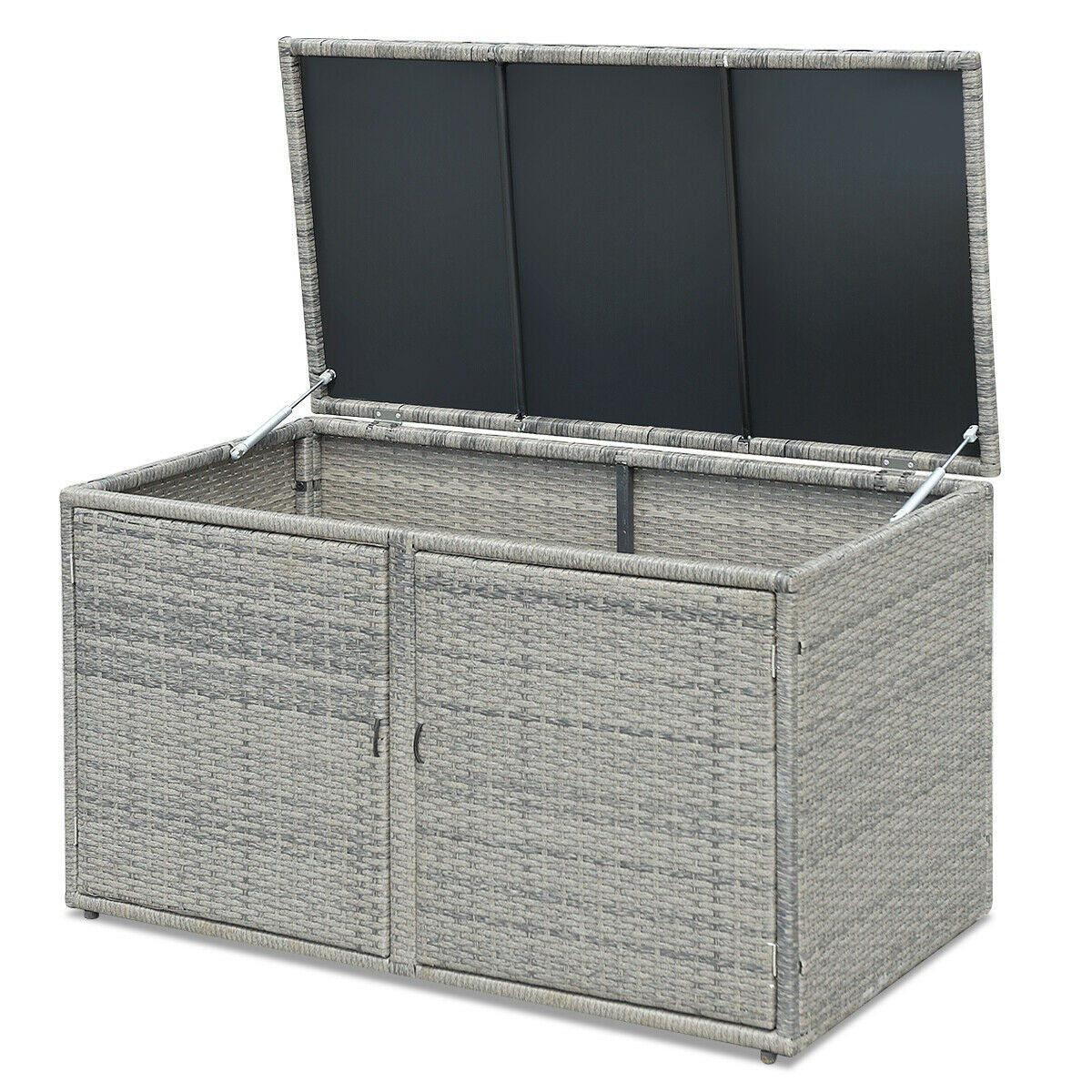 Rattan Deck Box Outdoor&Indoor 88 Gallon Wicker Storage Bench W/Separate Storage Shelf