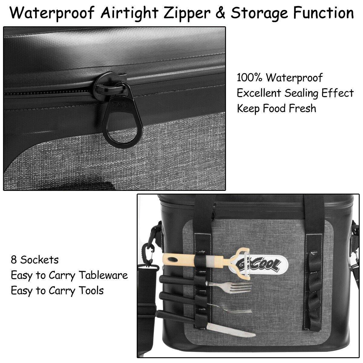 36 Can Soft Pack Cooler Insulated Soft Sided Cooler Bag Leak-Proof w/Easy-Pull Zippers (36 Cans) - Giantexus
