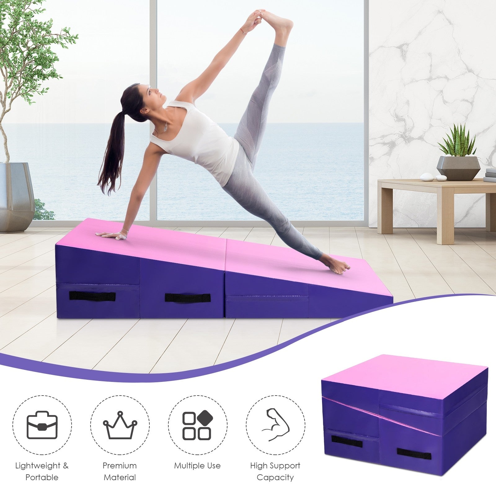 Incline Gymnastics Mat, w/Carrying Handles, Cheese Wedge Gymnastics Tumbling Mat - Giantexus