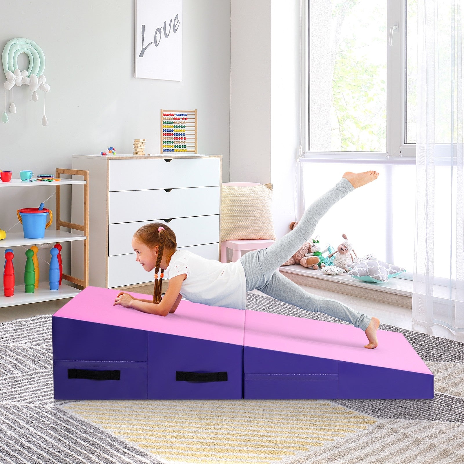 Incline Gymnastics Mat, w/Carrying Handles, Cheese Wedge Gymnastics Tumbling Mat - Giantexus
