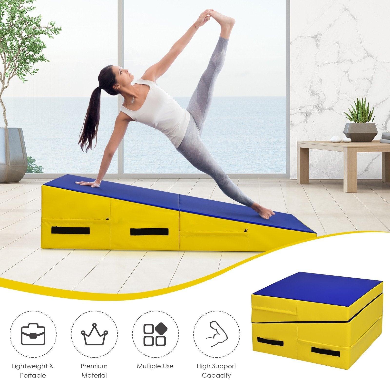 Incline Gymnastics Mat, w/Carrying Handles, Cheese Wedge Gymnastics Tumbling Mat - Giantexus