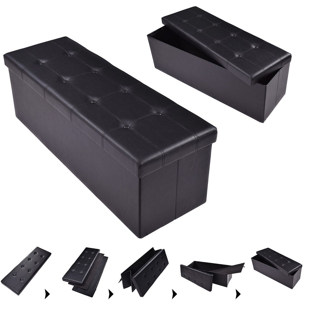 Giantex 45" Folding Storage Ottoman Bench, Faux Leather