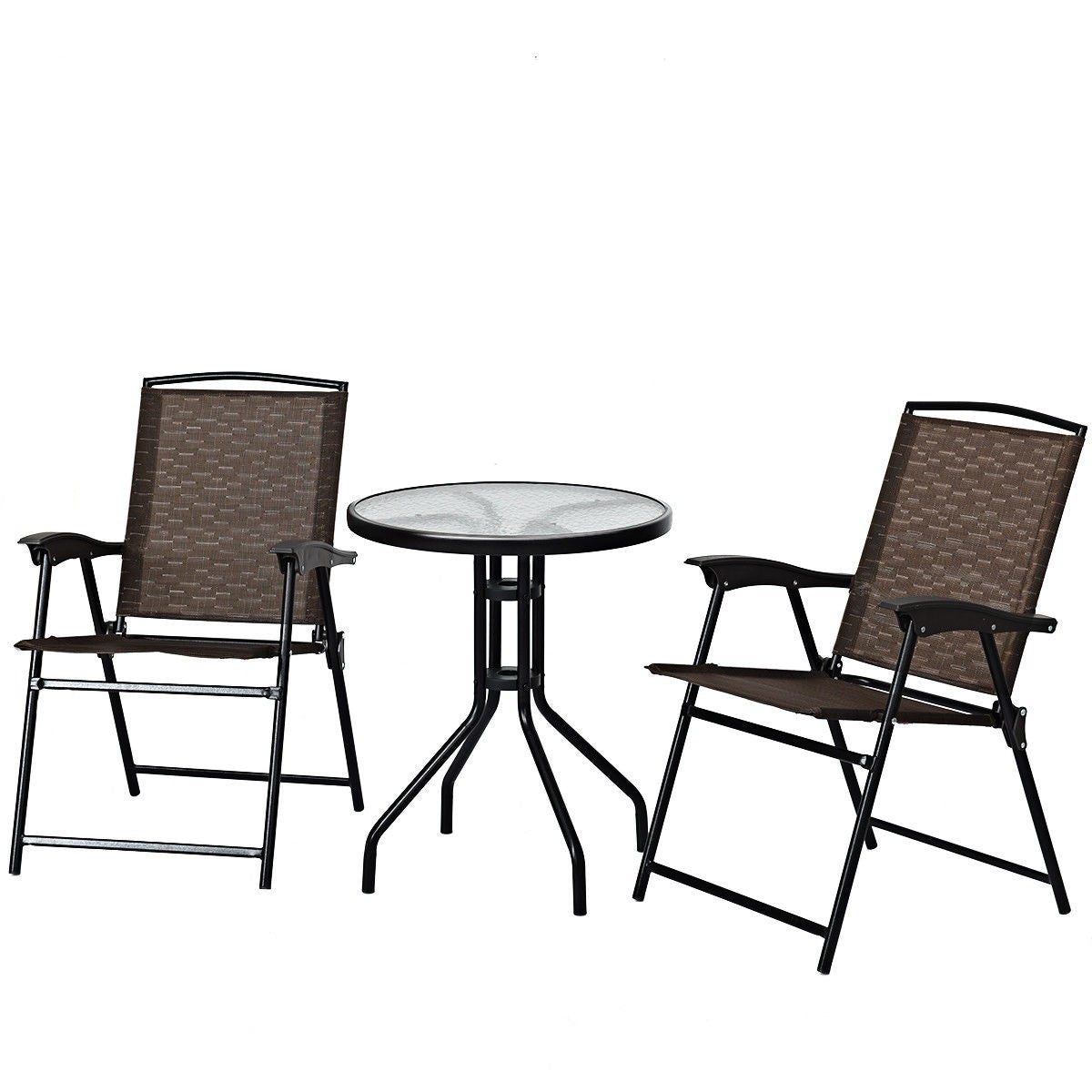 Giantex Patio Dining Set with 2 Patio Folding Chairs (Brown)